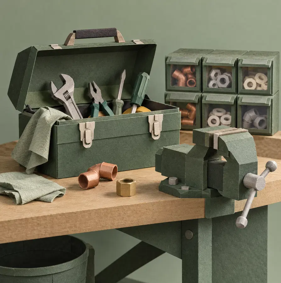 Illustration of plumbing businesses equipment and workspace