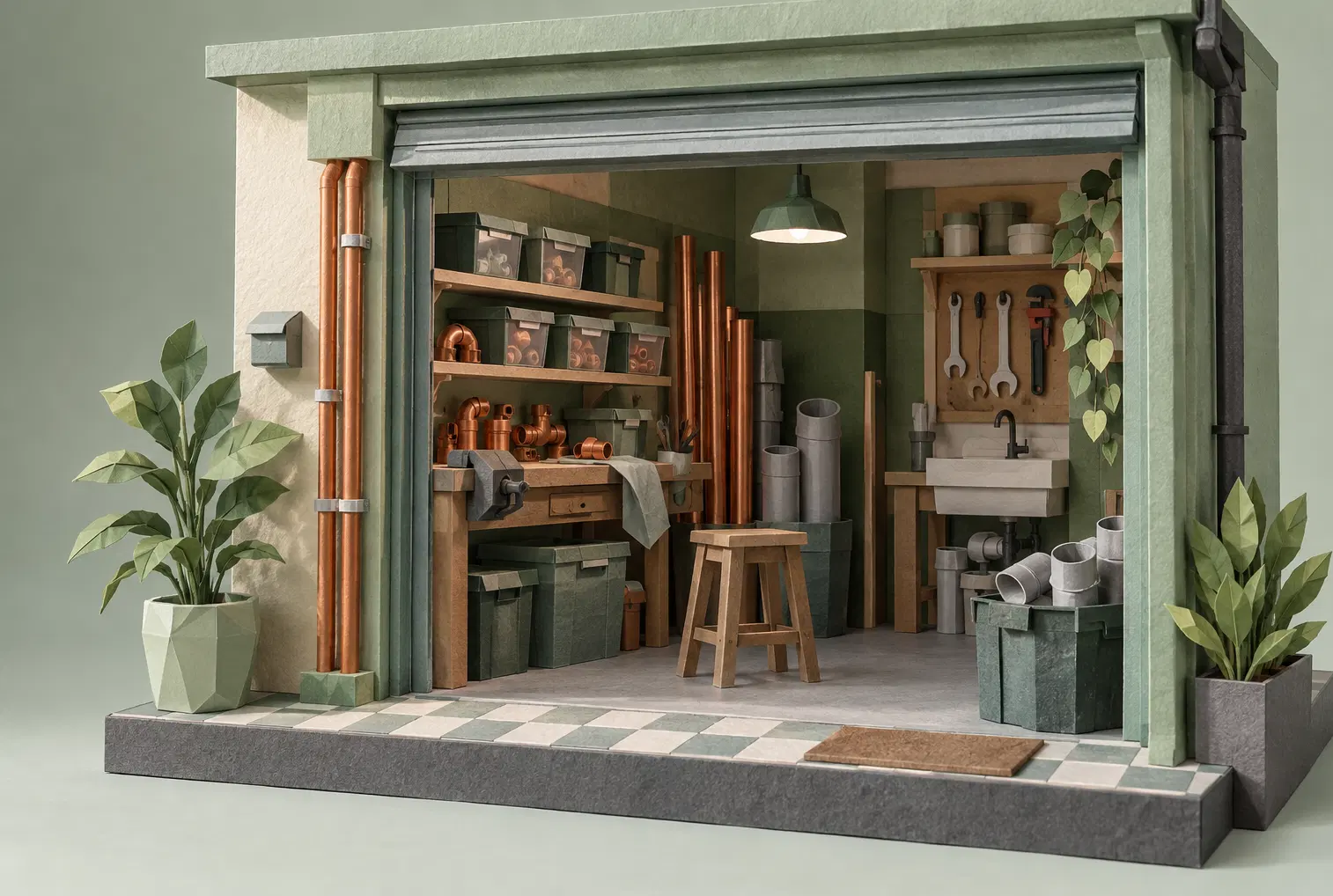 Illustration of plumbing businesses and their working space