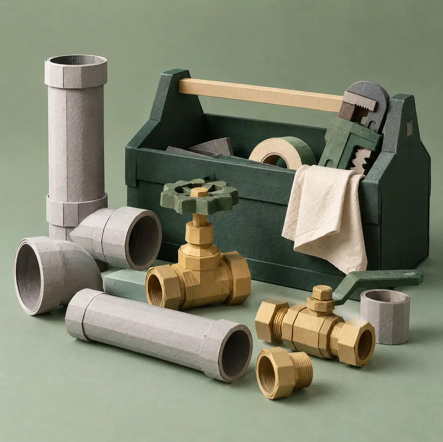 Illustration of plumbing businesses equipment and workspace